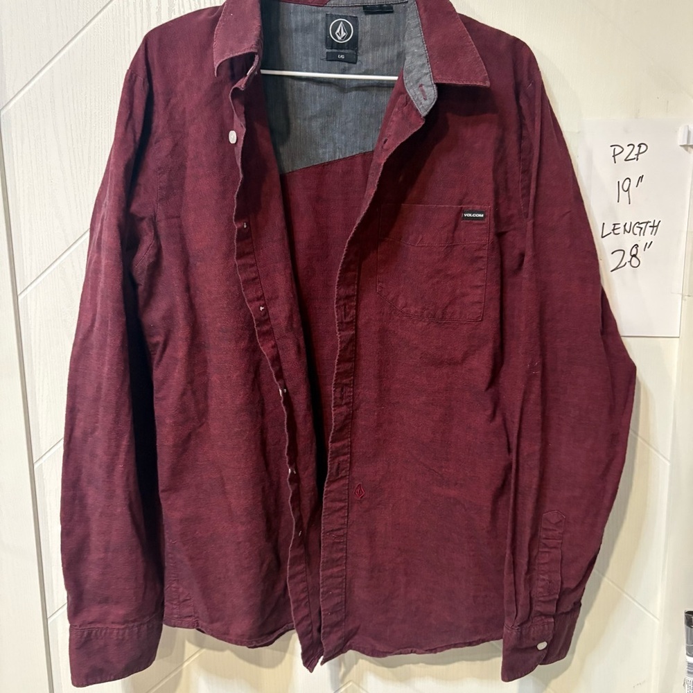 Volcom Burgundy Button-Up Shirt – Grunge‎ Skate Streetwear Large'